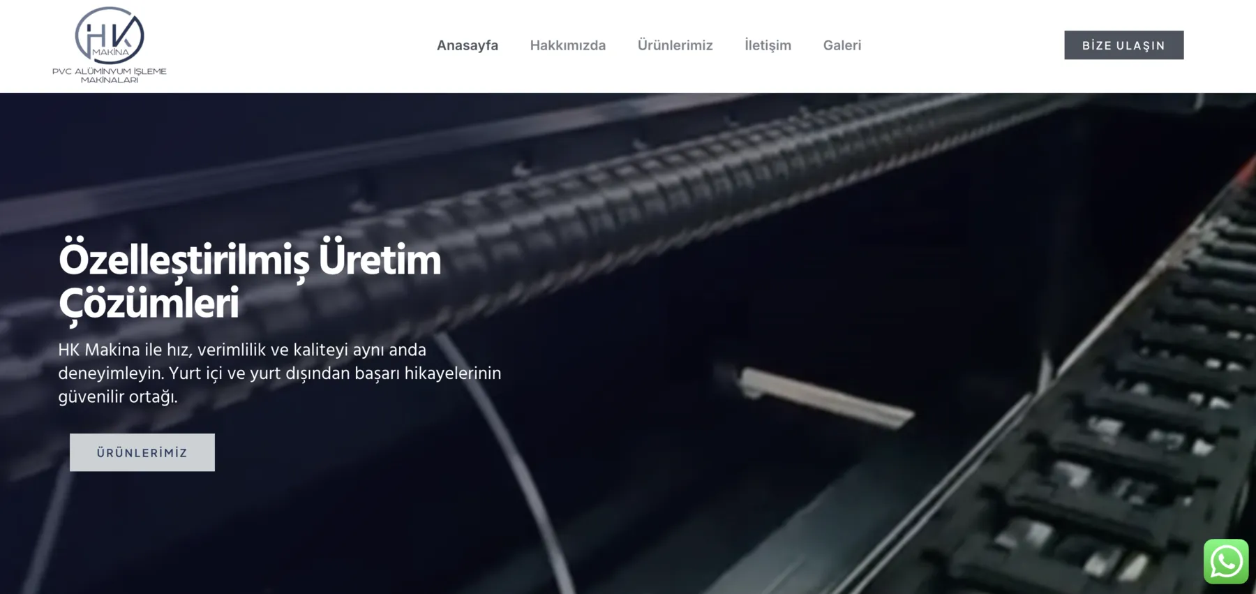 HK Makina web sitesi ana sayfa görünümü