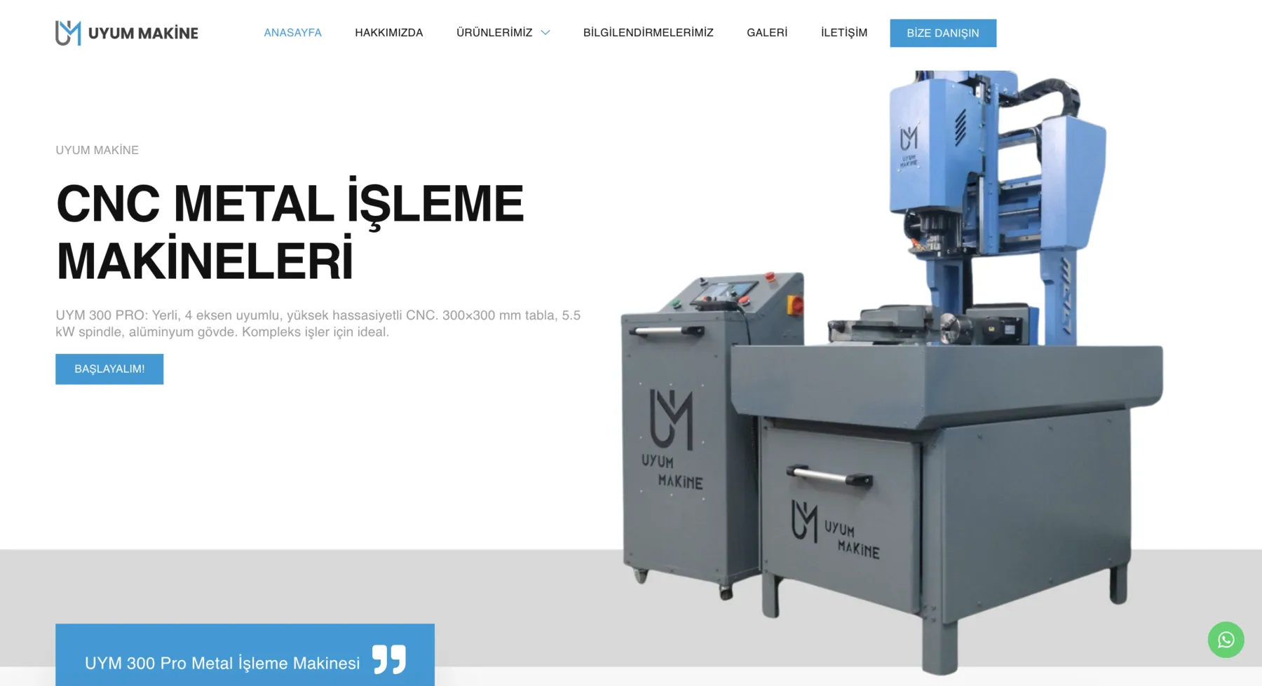 Uyum Makine web sitesi ana sayfa görünümü