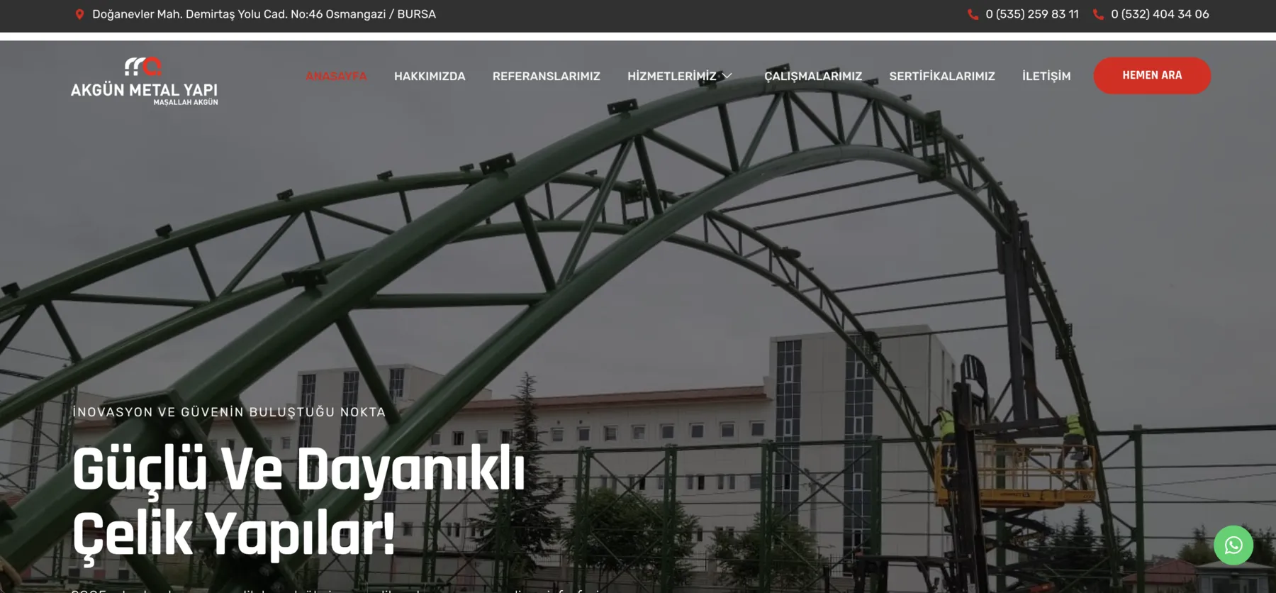 Akgün Metal Yapı web sitesi ana sayfa görünümü