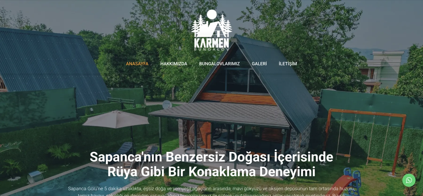 Karmen Bungalov web sitesi ana sayfası
